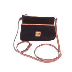 Dooney Bourke Black Suede Leather Trim Crossbody Bag Adjustable Strap